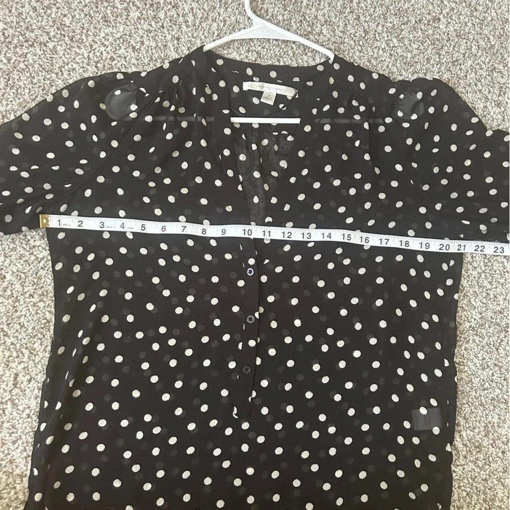 🦋LC Lauren Conrad Black Cream Polka Dot Semi Sheer Blouse Office Casual Neutral